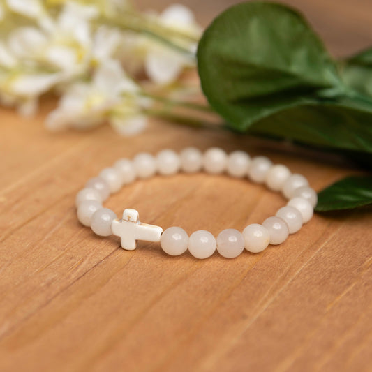 Snow Quartz Bracelet with White Cross Accent