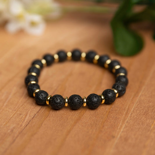 Lava Rock Bracelet with Gold-Plated Spacers