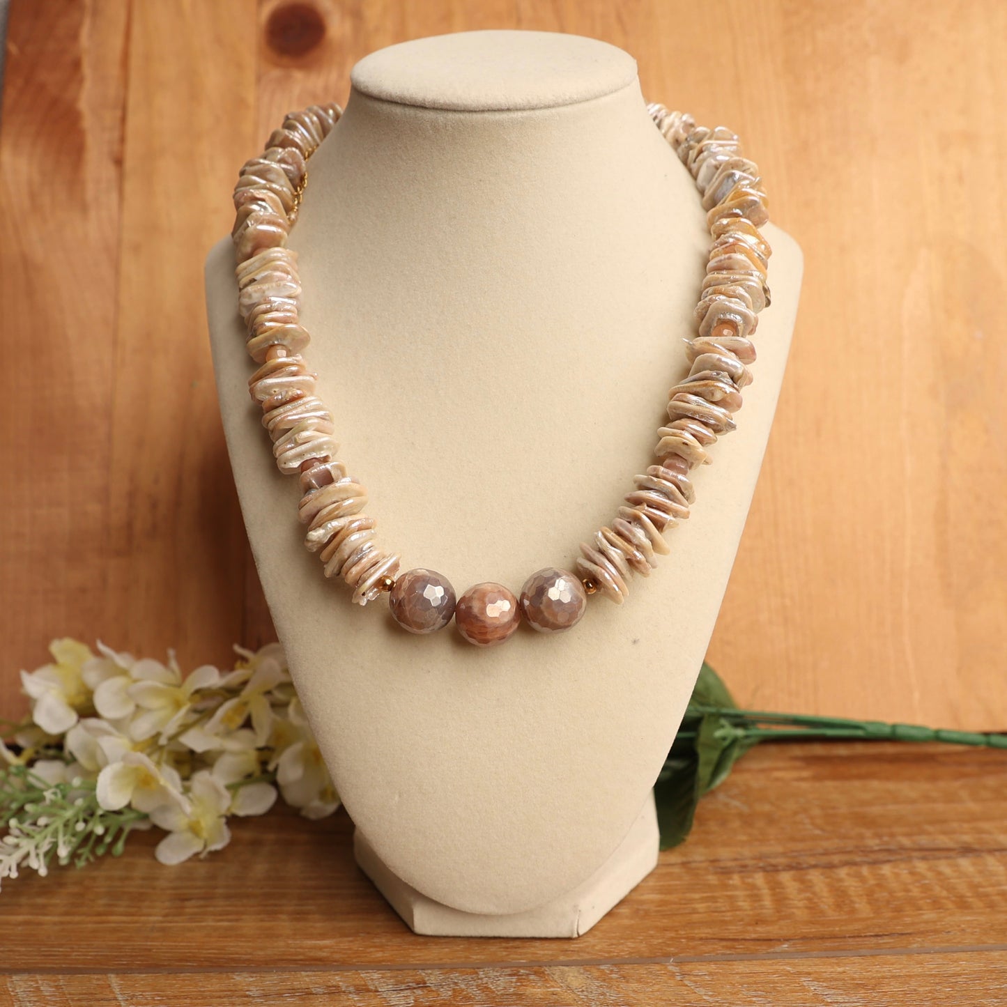 Pearl chip and sunstone necklace