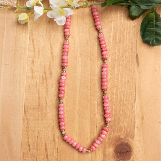 Strawberry Quartz & Rhodonite Necklace - 17 inch with 2 inch extender