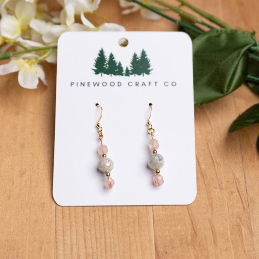 White Sapphire & Rose Quartz Dangle Earrings