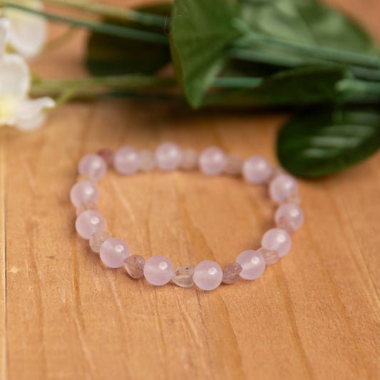 Rose Quartz & Frosted Rose Quartz Hearts Bracelet