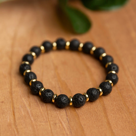 Lava Rock Bracelet with Gold-Plated Spacers