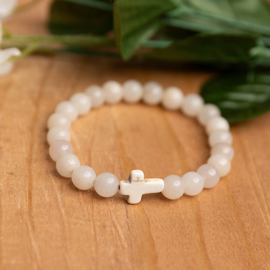 Snow Quartz Bracelet with White Cross Accent