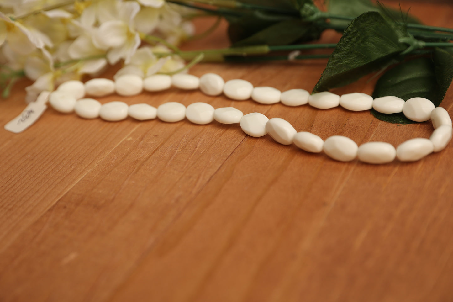 White Agate (?) Faceted Oval Beads – approx. 14×10mm