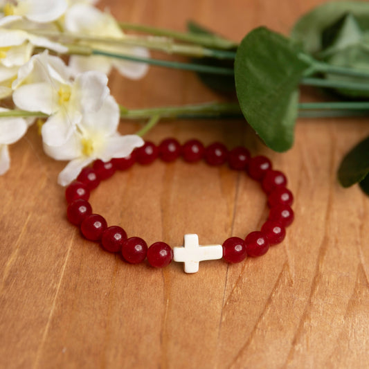 India Ruby Gemstone Cross Bracelet
