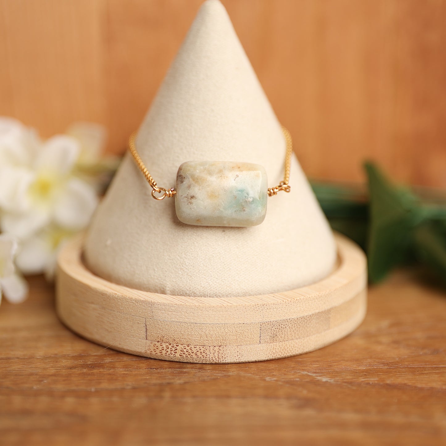 Amazonite on PVD Gold Plated Adjustable Bracelet