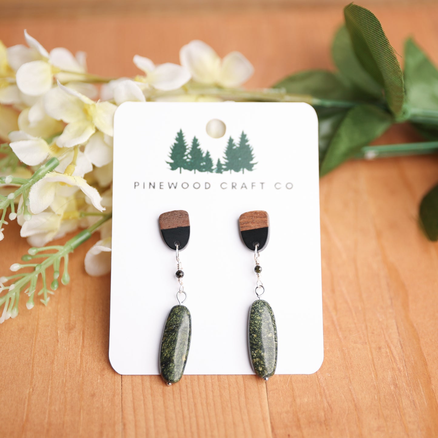 Snakeskin Jasper Earrings on Wood and Acrylic Post