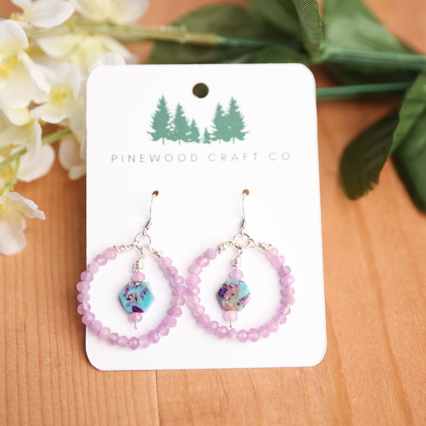 Dyed Quartz and Imperial Jasper Hand wrapped Hoops
