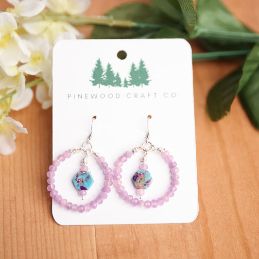 Dyed Quartz and Imperial Jasper Hand wrapped Hoops