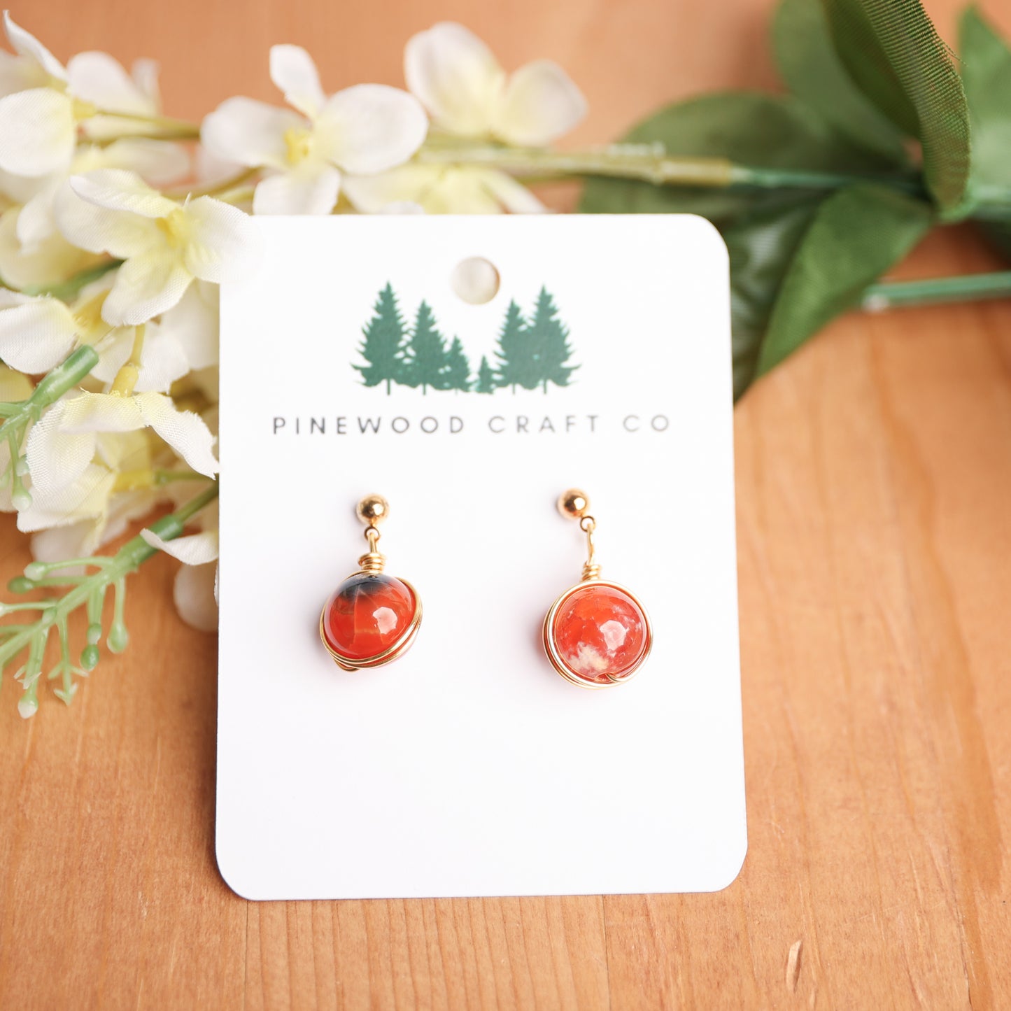 Fire Agate Hand Wrapped Rounds on Gold Plated Stainless Wires