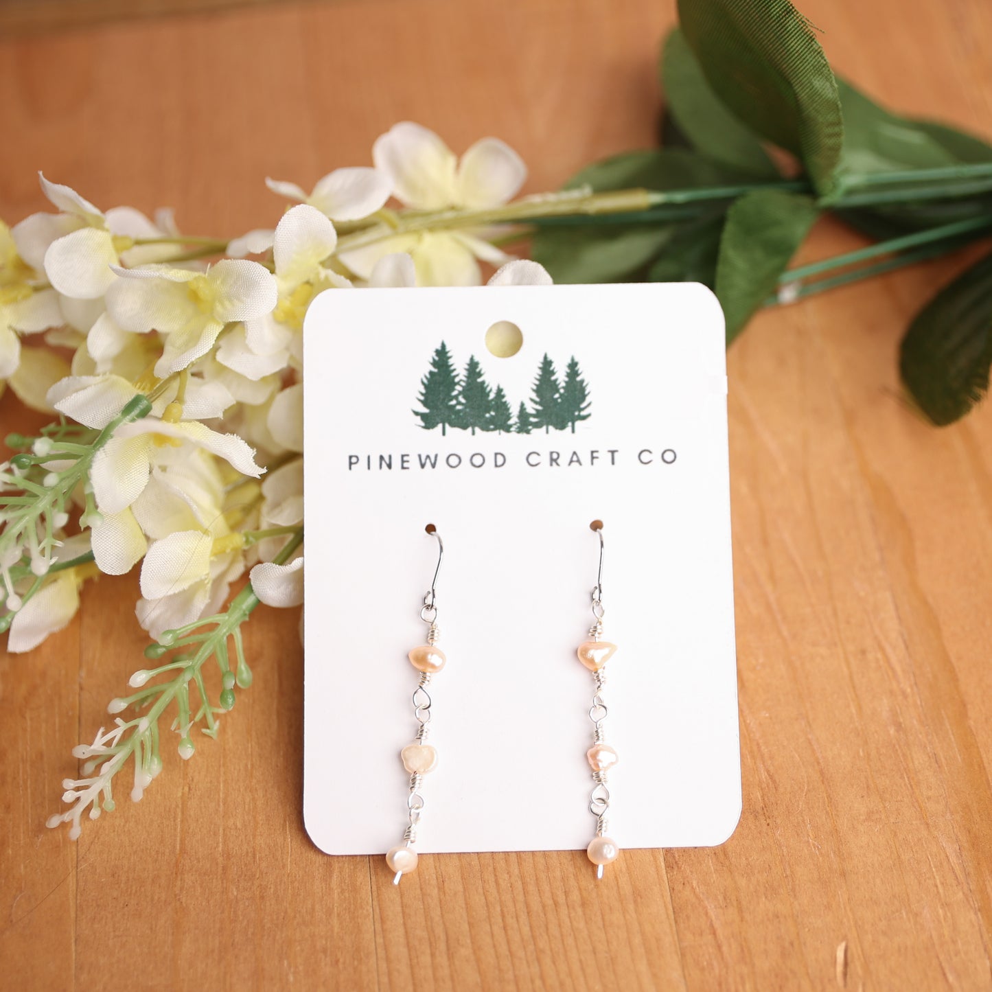 Hand wrapped blush pearl dangles