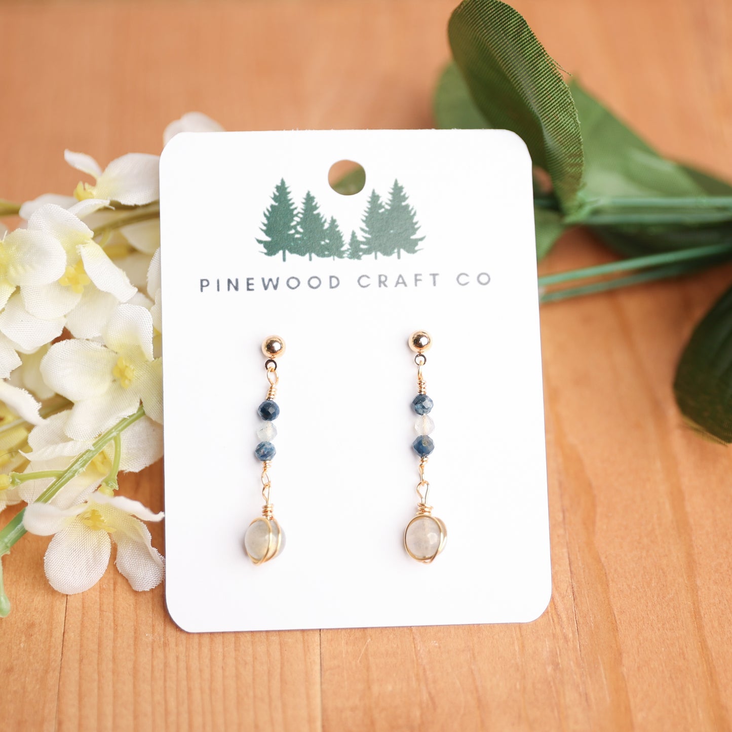 Labradorite and Blue Pietersite Hand wrapped earrings on Gold Plated Stainless Hooks
