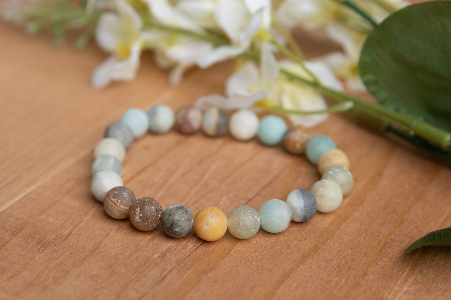 Frosted Flower Amazonite - 6.5 inches unstretched