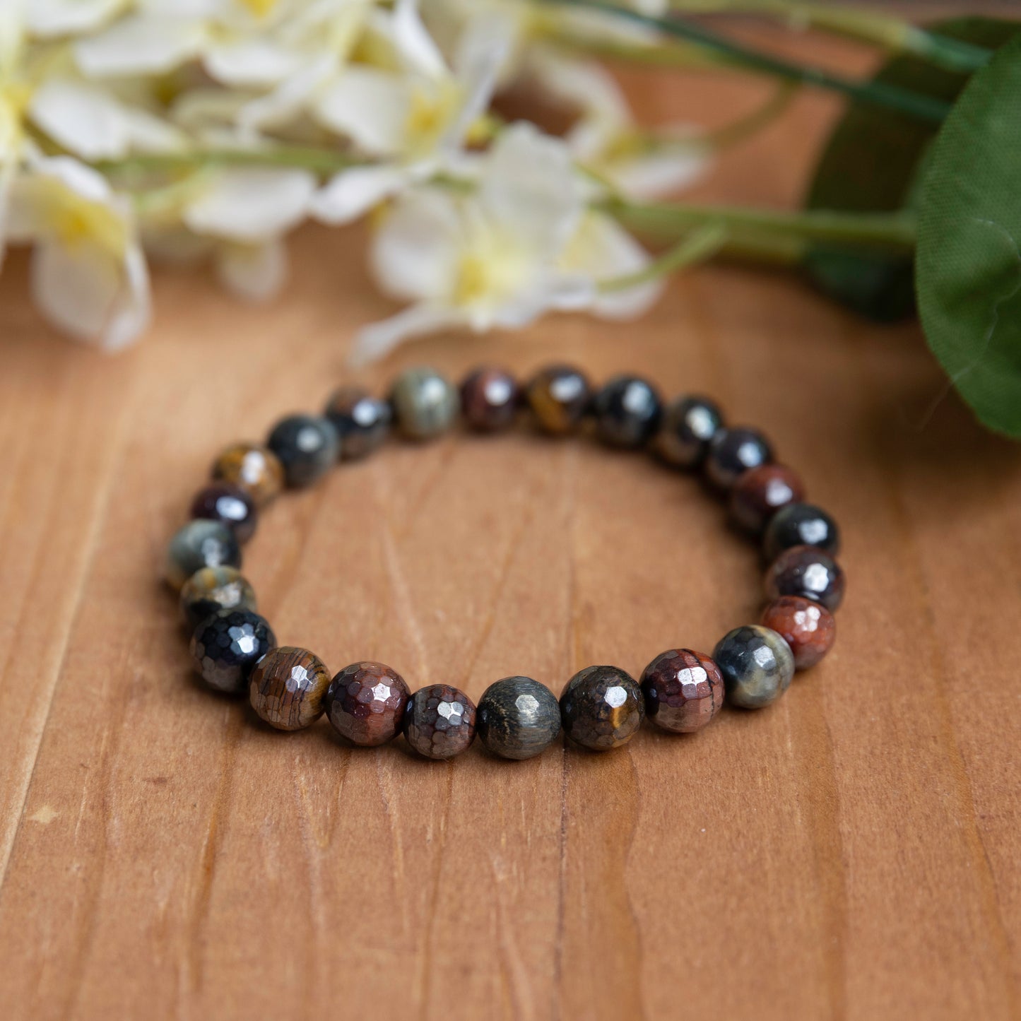 Faceted Electroplated Multi Color Tigers Eyes - 6 inches unstetched