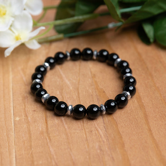 Onyx w/ Hematite Spacers - 6.5 inches unstretched