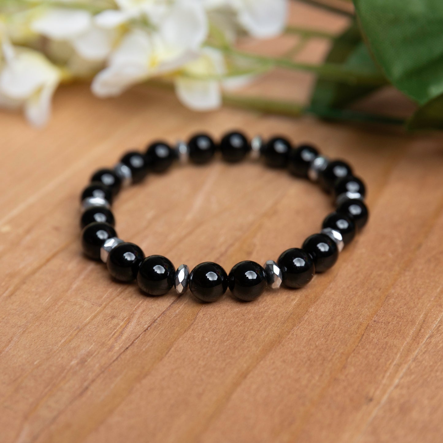 Onyx w/ Hematite Spacers - 6.5 inches unstretched