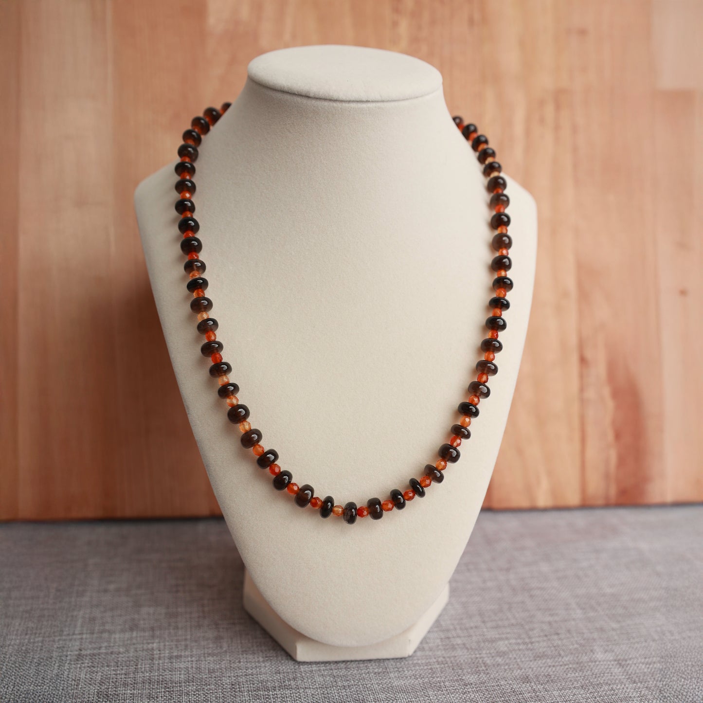Smokey Quartz & Carnelian Necklace - 17.5 inches + 2-inch extender
