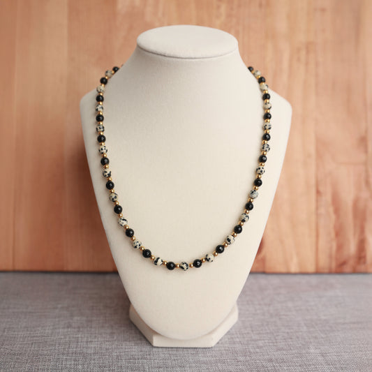 Dalmatian Jasper & Black Obsidian Necklace – 18.5” with 2” Extender