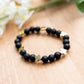 Onyx and Gold Plated Spacers Stretch Bracelet - 6.5 inches