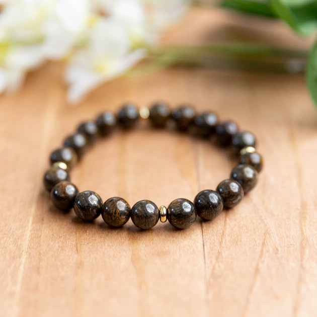 Bronzite w/Gold plated Spacers - 6.25 inches unstretched
