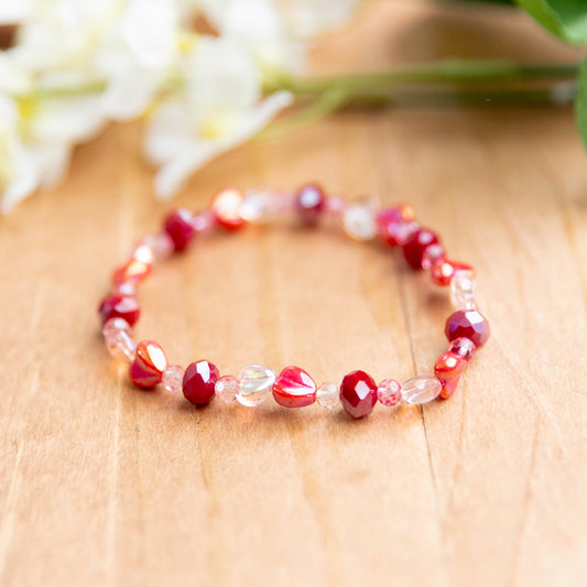 Valentine Bracelet with Czech Glass Hearts - 6.5 inches unstretched