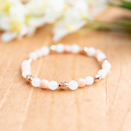Moonstone, Dyed Jade and Hematite Stretch Bracelet - 6.5 unstretched