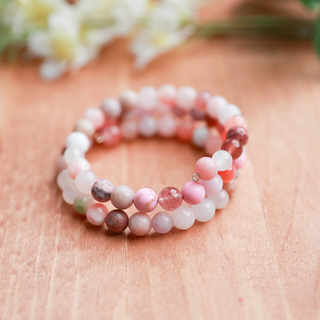 Pink Bead Soup Memory Wire Bracelet