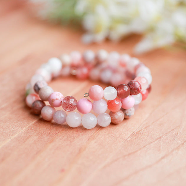 Pink Bead Soup Memory Wire Bracelet
