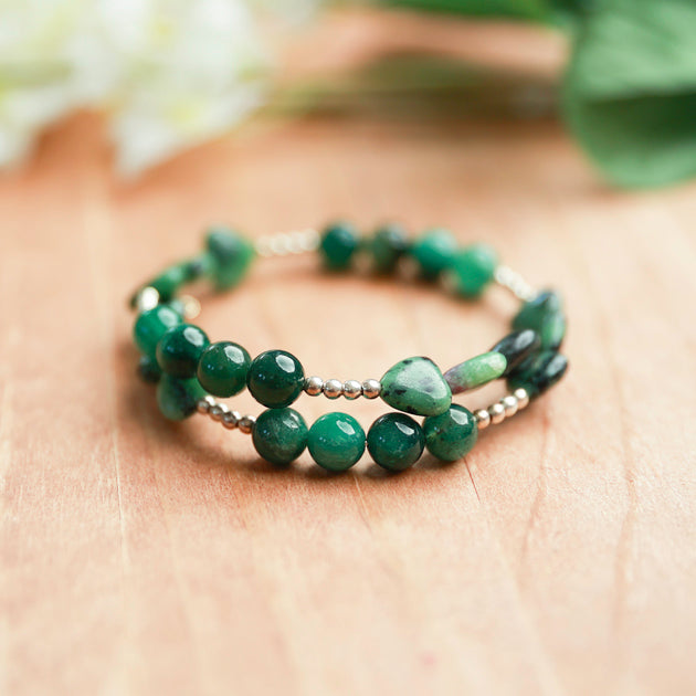Ruby in Zoisite, Fuchsite and Hematite Memory Wire