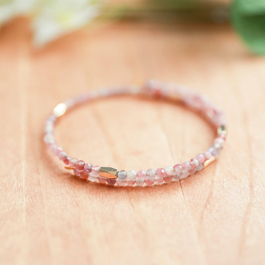 Pink Tourmaline and Gold Plated Spacers on Memory Wire
