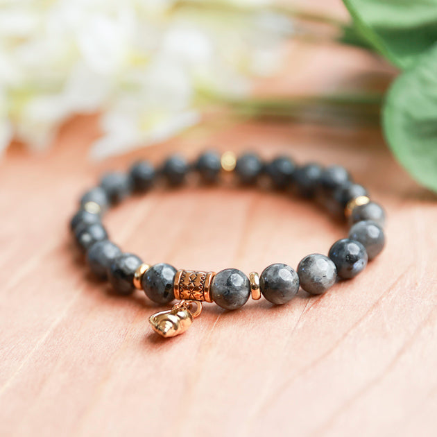 Larvikite w/Gold Plated Charm - 6.75 inches unstretched