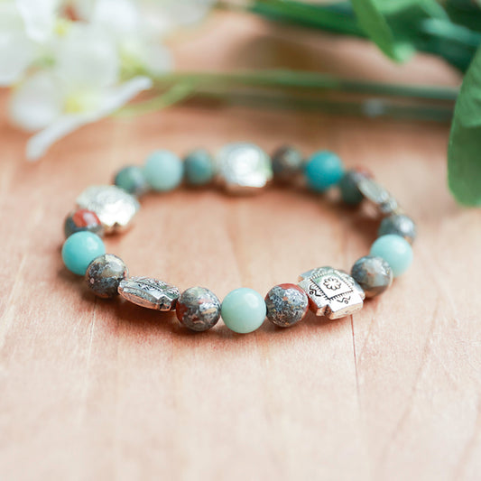 Amazonite, Aqua Terra Jasper, and Alloy Spacers - 6.5 inches unstretched