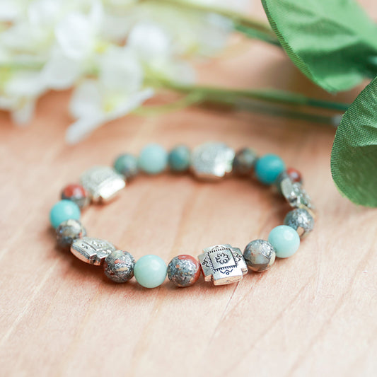 Amazonite, Aqua Terra Jasper, and Alloy Spacers - 6.5 inches unstretched