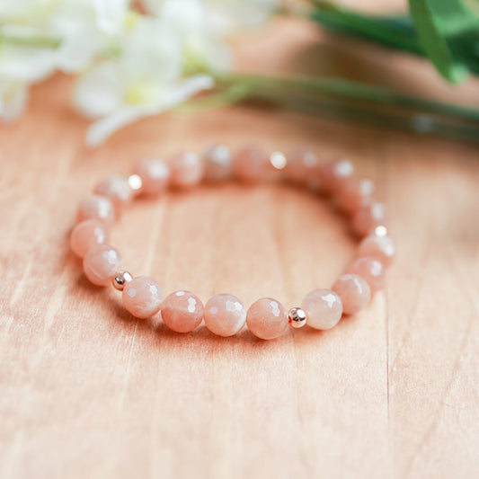 Peach Moonstone w/Hematite Spacers - 6.5 inches unstretched