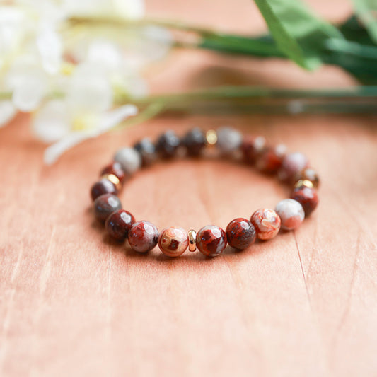 Mexican Lace Agate w/Gold Plated Spacers - 6 inches unstretched