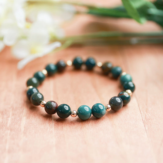 Indian Bloodstone and Gold Plated Spacer Beads - 6.25 inches unstretched