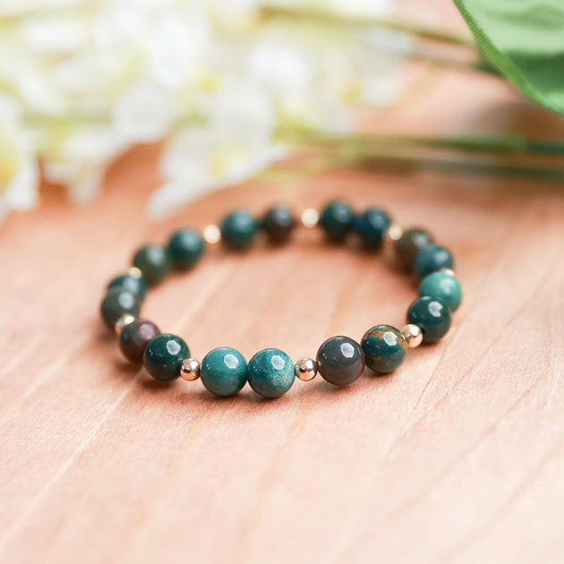 Indian Bloodstone and Gold Plated Spacer Beads - 6.25 inches unstretched