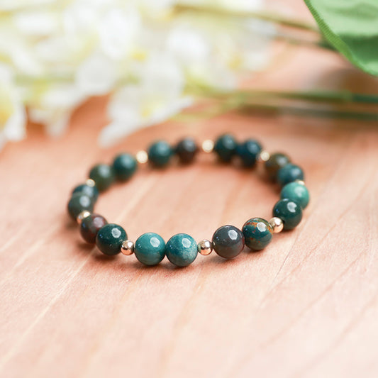 Indian Bloodstone and Gold Plated Spacer Beads - 6.25 inches unstretched