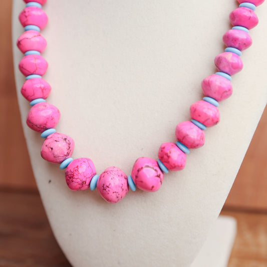 Dyed Stone and Czech Glass Bead Necklace and earrings  - custom for Maureen