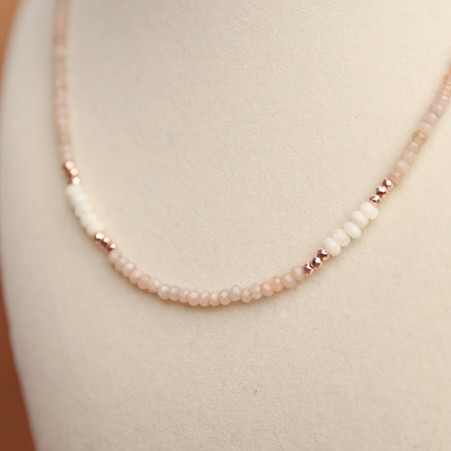 Peach Moonstone and White Gemstone w/Rose Gold Hematite Spacers
