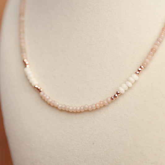 Peach Moonstone and White Gemstone w/Rose Gold Hematite Spacers
