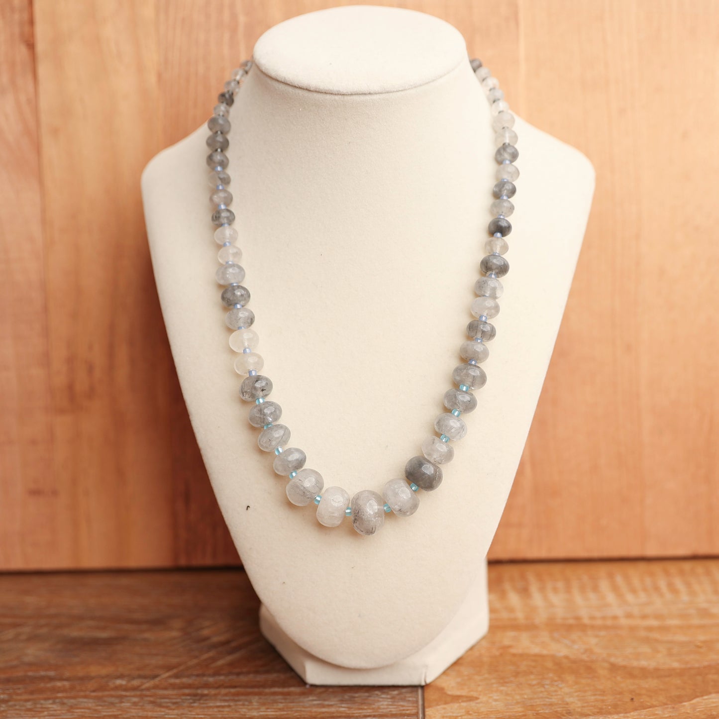 Graduated Smokey Quartz Necklace with Ombre Seed Bead Spacers