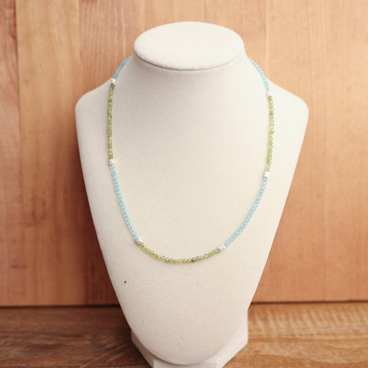 Blue Topaz and Peridot W/ Silver Colored Hematite Spacers