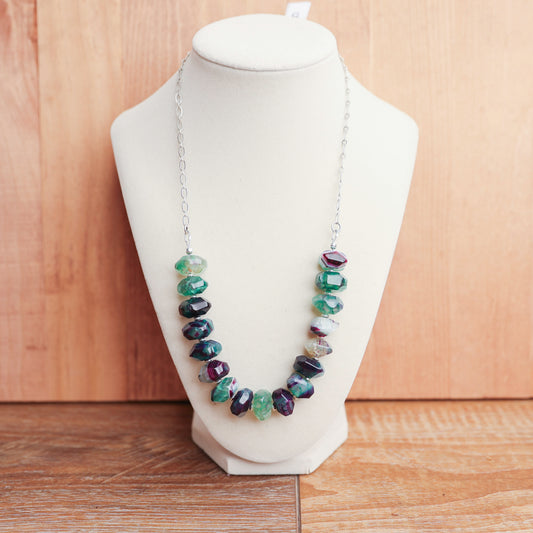 Dyed Dragon Vein Agate Chunk Necklace w/Antique Silver Chain