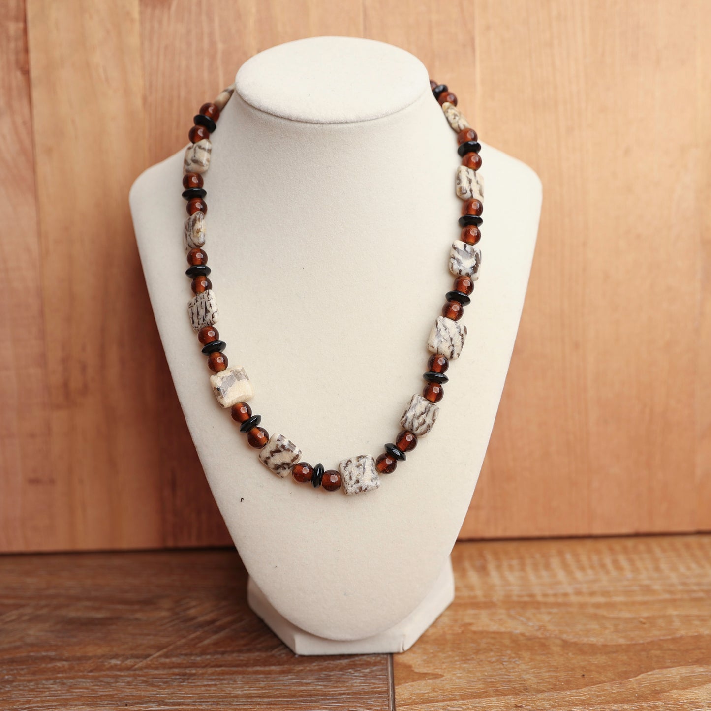 Silkworm and Vintage Glass bead Necklace