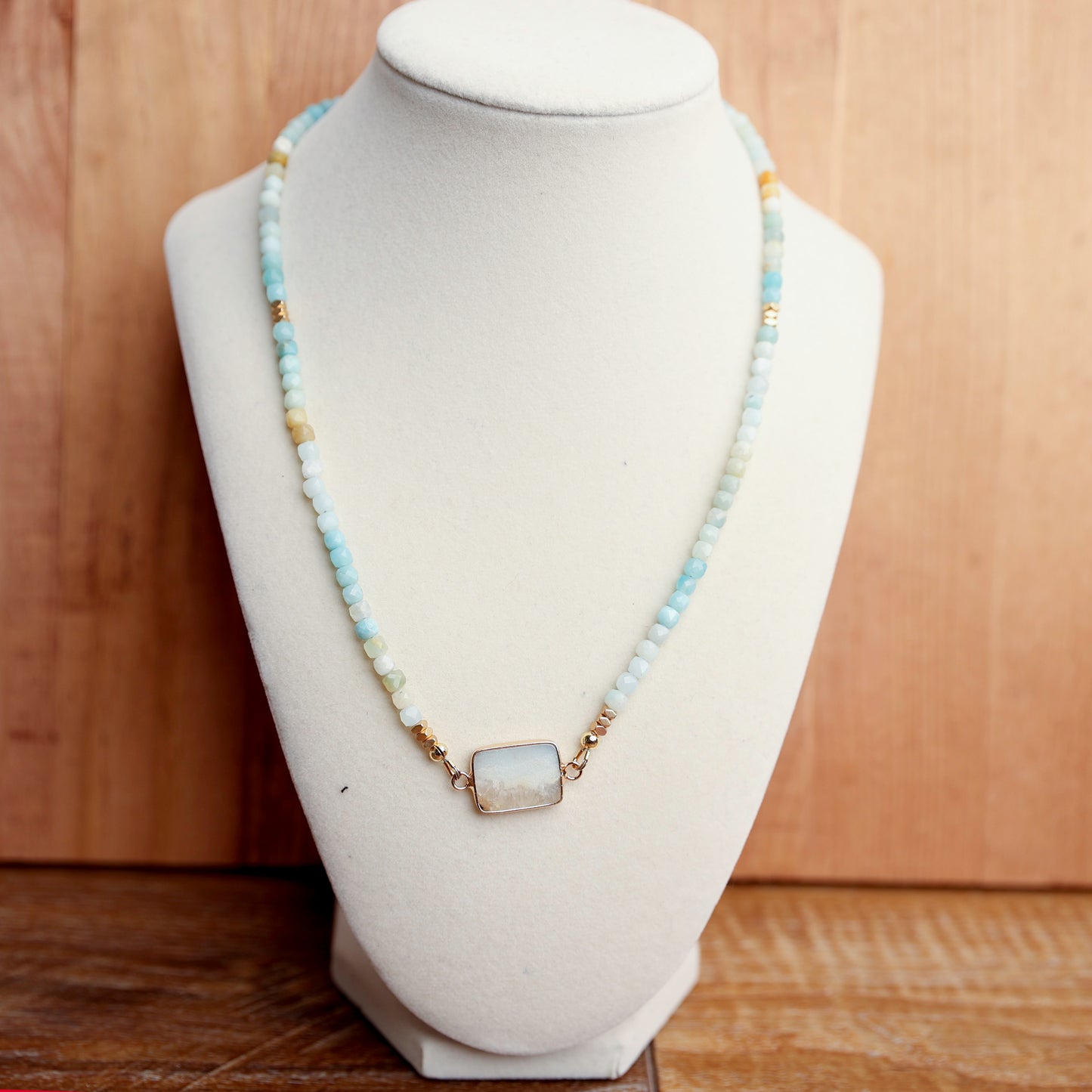 Amazonite Cubes and Hematite with a Gold Plated Brass Connector