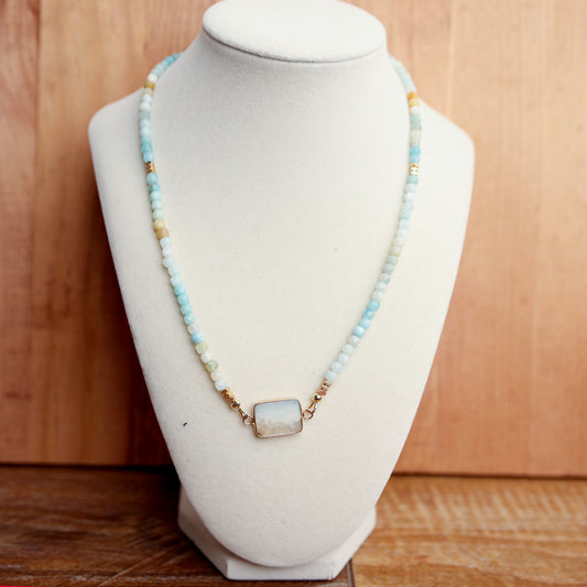 Amazonite Cubes and Hematite with a Gold Plated Brass Connector