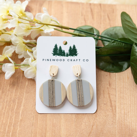 Rustic Striped Wood & Acrylic Dangle Earrings