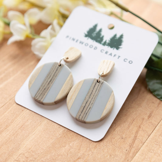 Rustic Striped Wood & Acrylic Dangle Earrings